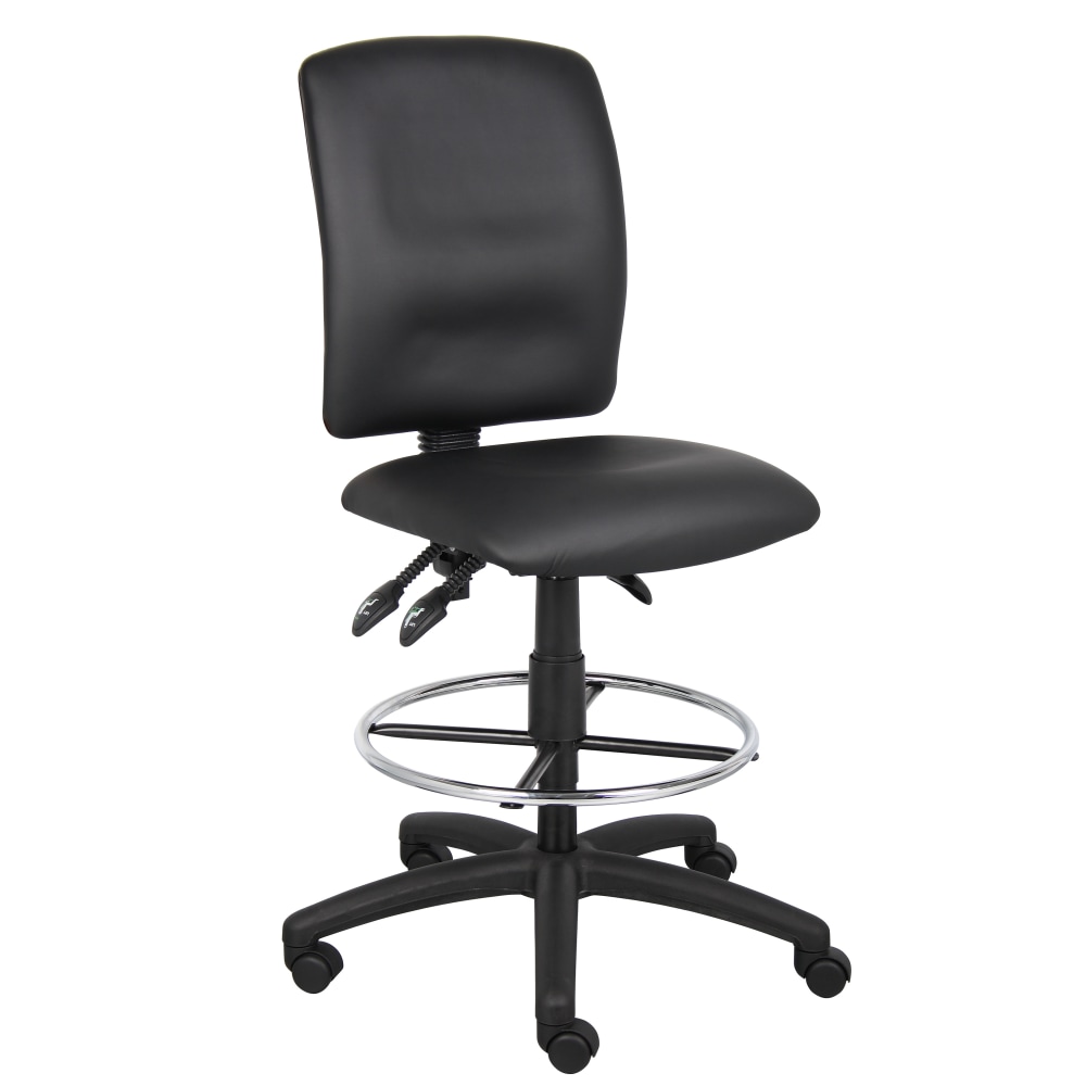 Boss Office Products LeatherPlus Bonded Leather Drafting Stool, Black/Chrome MPN:B1645