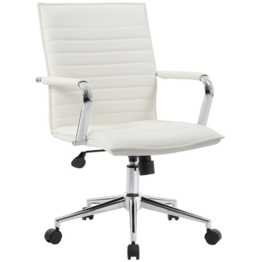 Boss Office Products Ergonomic Vinyl Mid-Back Hospitality Task Chair, White/Chrome MPN:B9533C-WT