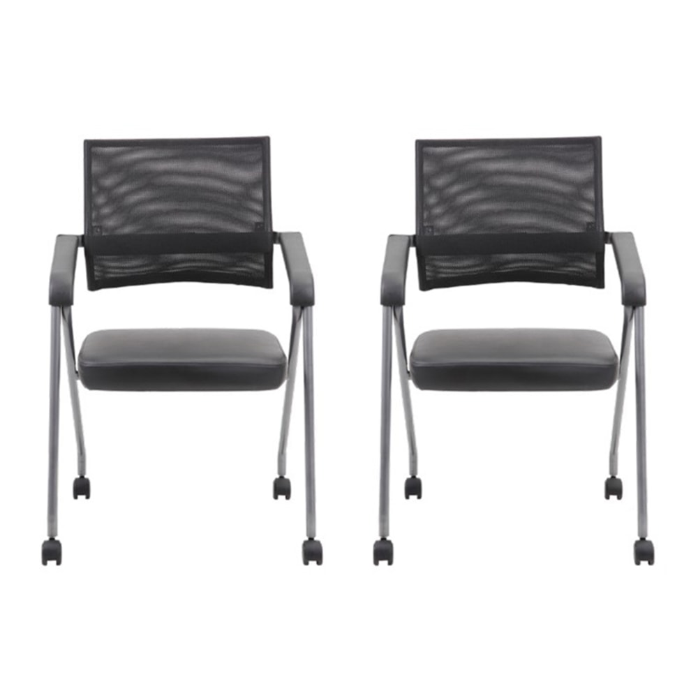 Boss Office Products Nesting Chairs, Black/Pewter, Set Of 2 MPN:B1806P-BK-2
