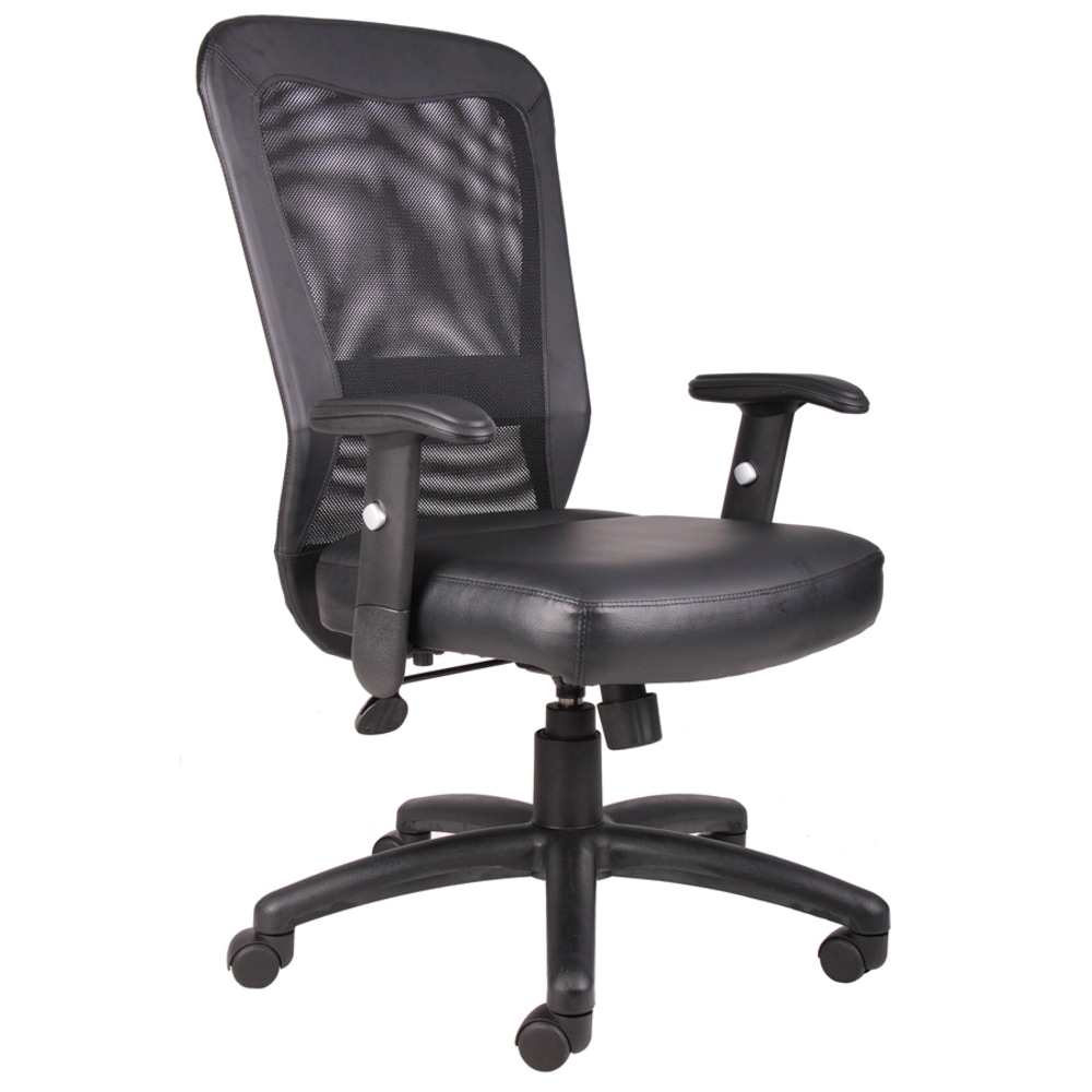 Boss Office Products Ergonomic LeatherPlus Bonded Leather/Mesh Web Chair, Black MPN:B580