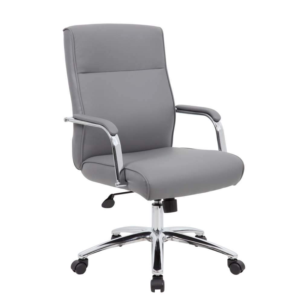 Boss Office Products Modern Executive Conference Ergonomic Chair, Caressoft Vinyl, Gray/Chrome MPN:B696C-GY