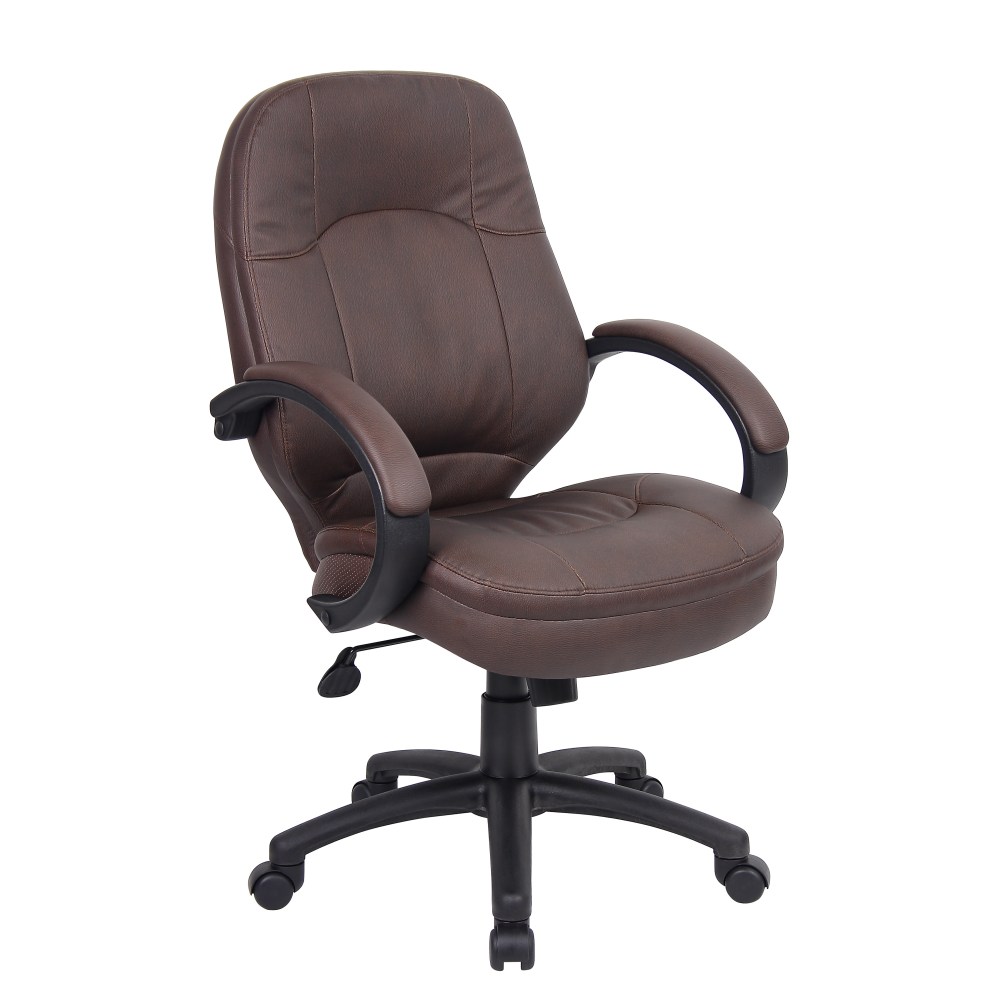 Boss Office Products LeatherPlus Bonded Leather Mid-Back Chair, Bomber Brown/Black MPN:B726-BB