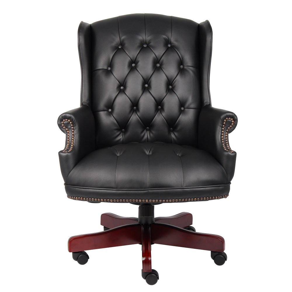 Boss Office Products Traditional Ergonomic Vinyl High-Back Executive Chair, Black/Mahogany MPN:B800-BK
