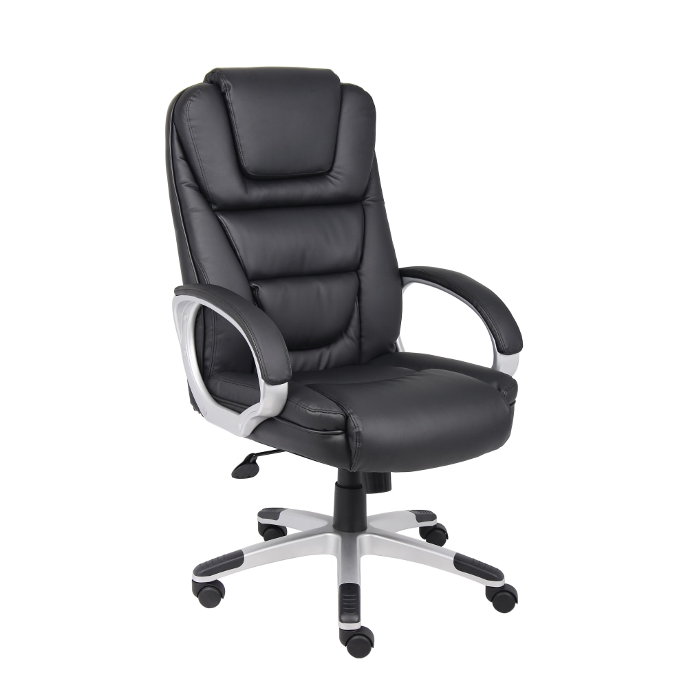 Boss Office Products Ergonomic LeatherPlus Bonded Leather Chair, Black/Chrome MPN:B8601