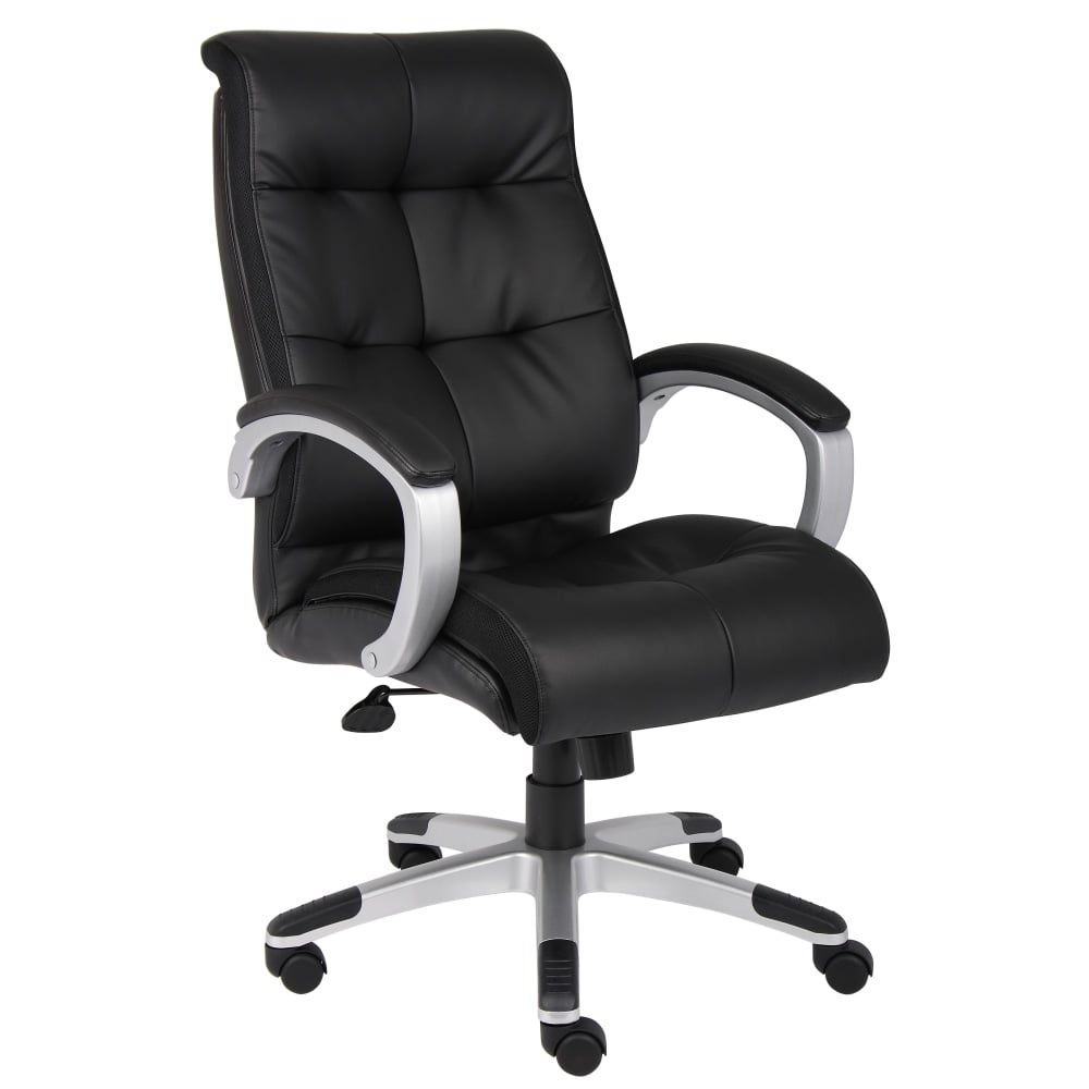 Boss Office Products Double-Plus Ergonomic LeatherPlus Bonded Leather High-Back Chair, Black/Silver MPN:B8771S-BK
