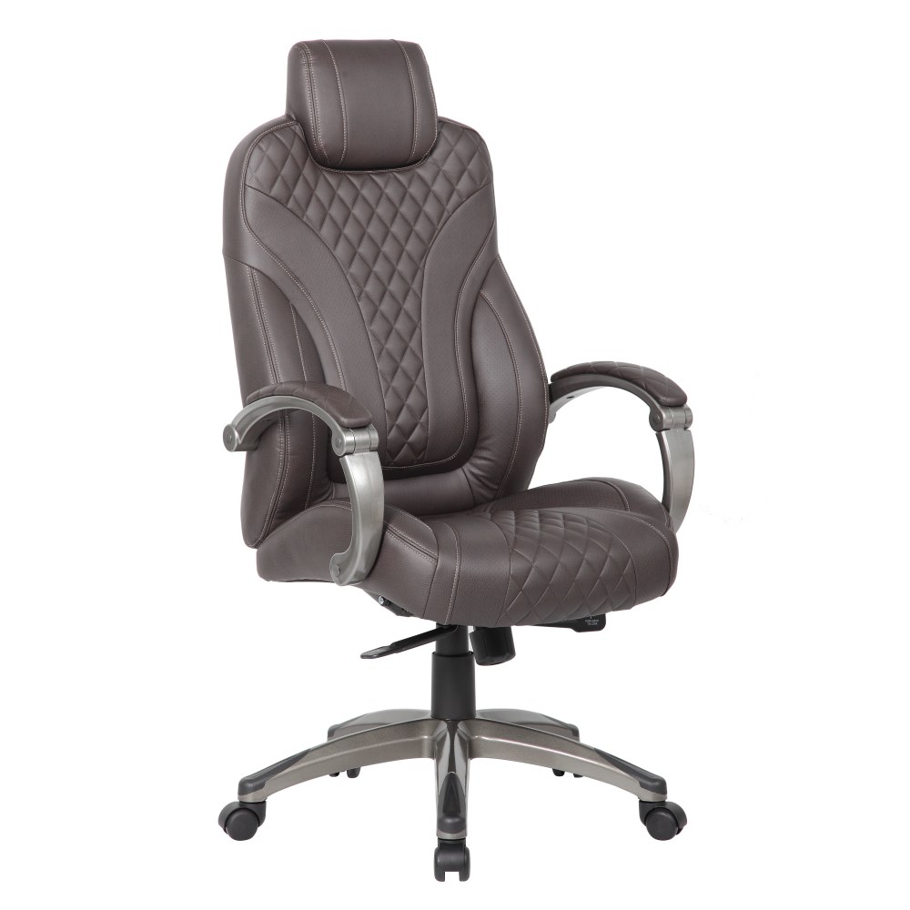 Boss Office Products Ergonomic Faux Leather High-Back Hinged Arm Executive Office Chair With Synchro-Tilt, Brown MPN:B8871P-BB