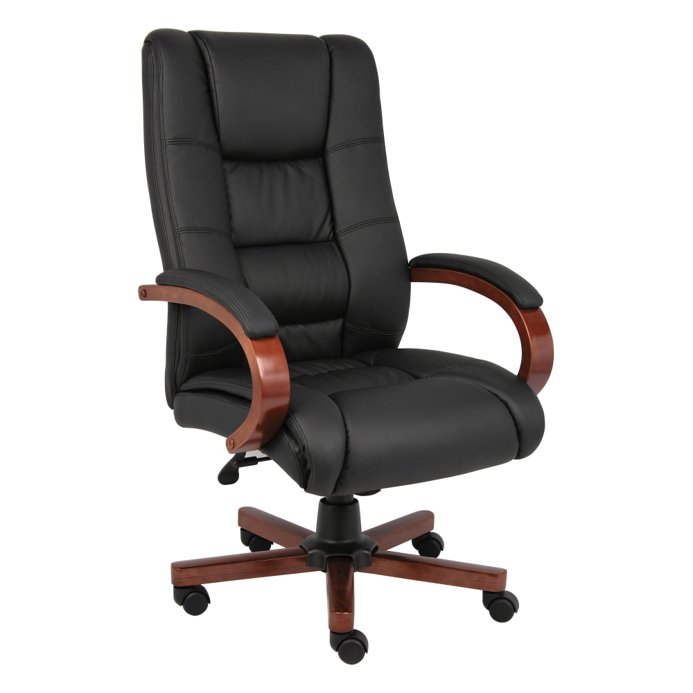 Boss Aaria Ergonomic Vinyl/Wood High-Back Chair, Black/Cherry MPN:B8991-C