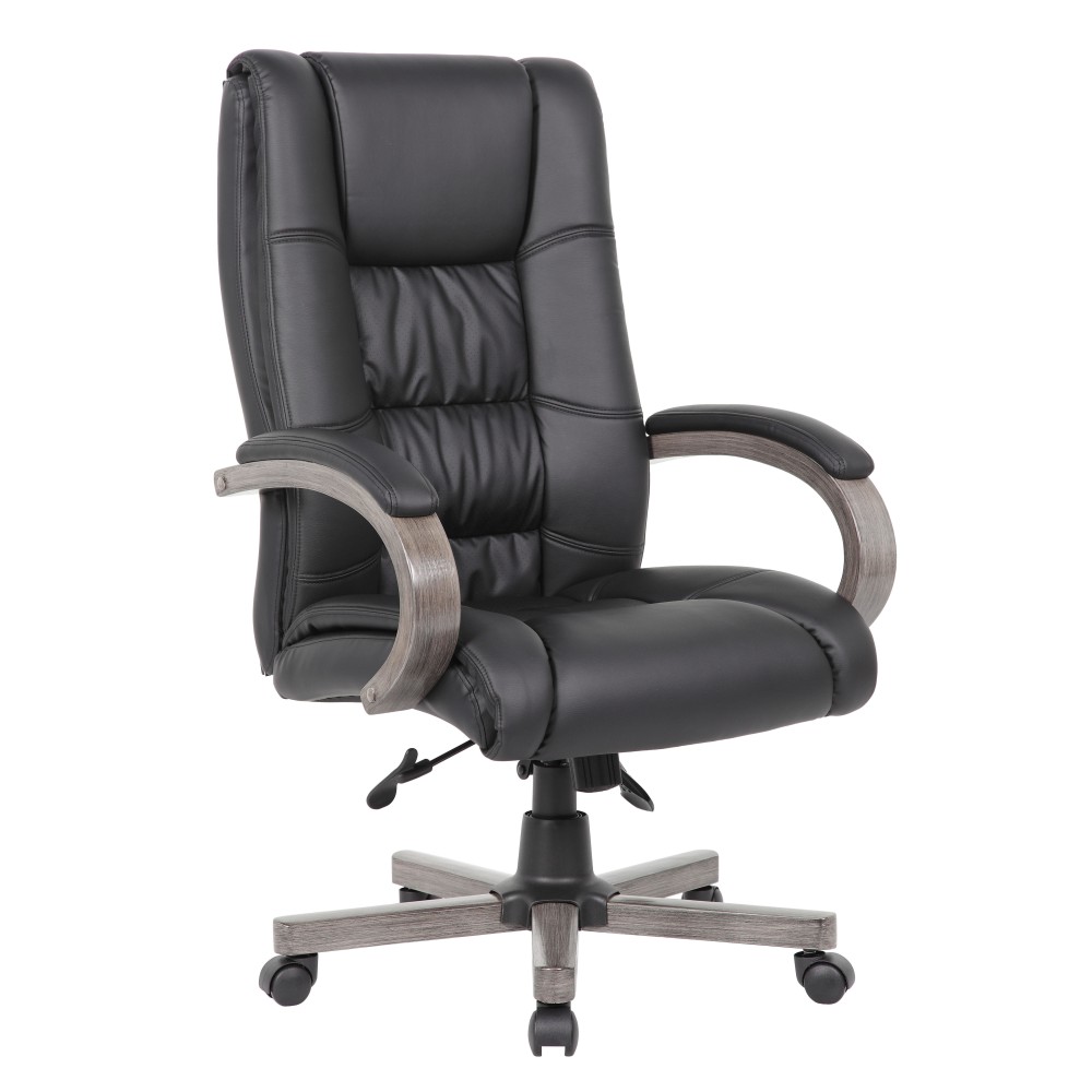 Boss Office Products Wood-Finished Vinyl High-Back Executive Office Chair, Gray MPN:B8991-GY