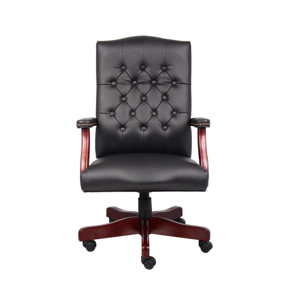 Boss Office Products Traditional Ergonomic High-Back Executive Chair, 47inH, Black/Mahogany MPN:B905-BK
