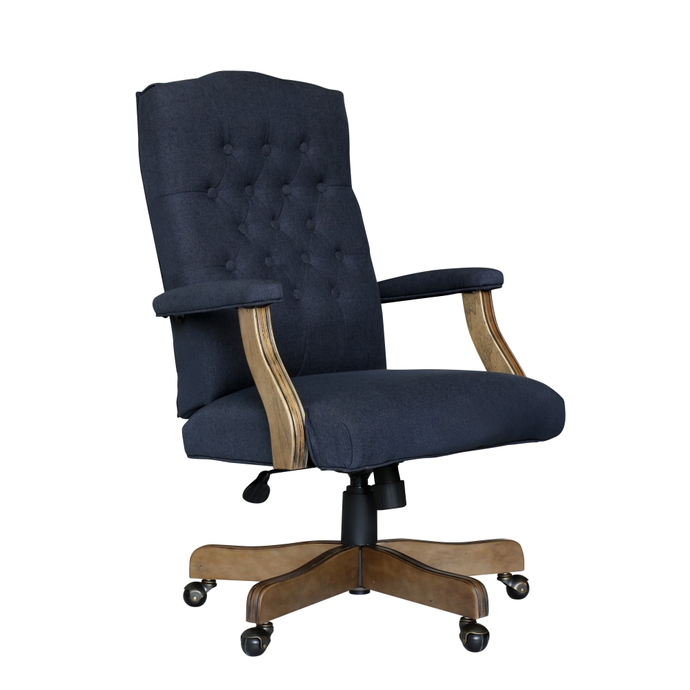 Boss Office Products Button-Tufted Ergonomic High-Back Chair, Navy Denim/Blue Linen MPN:B905DW-NV