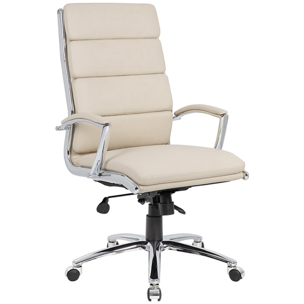 Boss Office Products Ergonomic CaressoftPlus High-Back Executive Chair, Beige/Chrome MPN:B9471-BG