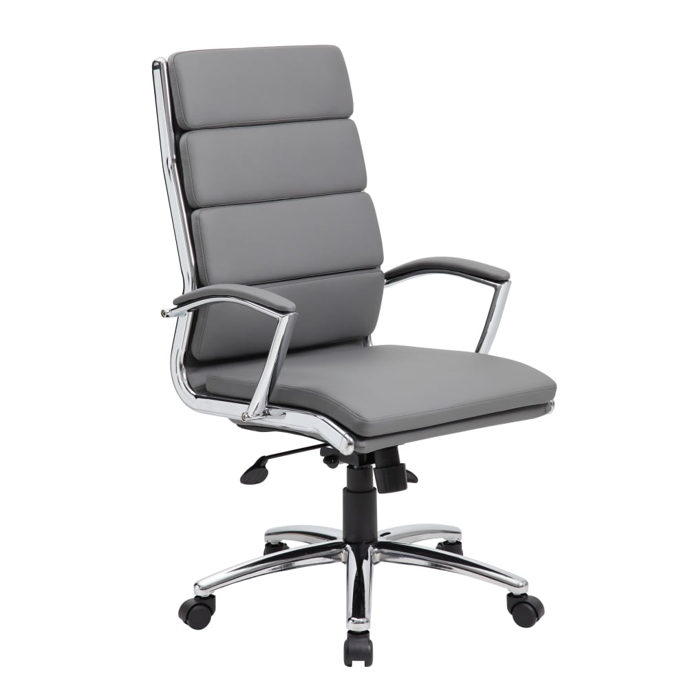 Boss Office Products CaressoftPlus Vinyl Ergonomic High-Back Chair, Gray/Chrome MPN:B9471-GY
