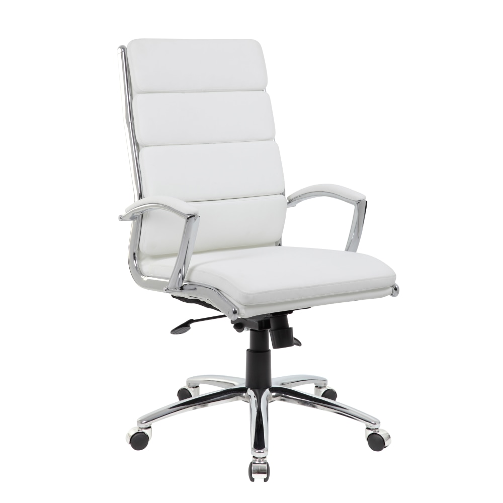 Boss Office Products CaressoftPlus Ergonomic Executive High-Back Chair, White/Chrome MPN:B9471-WT