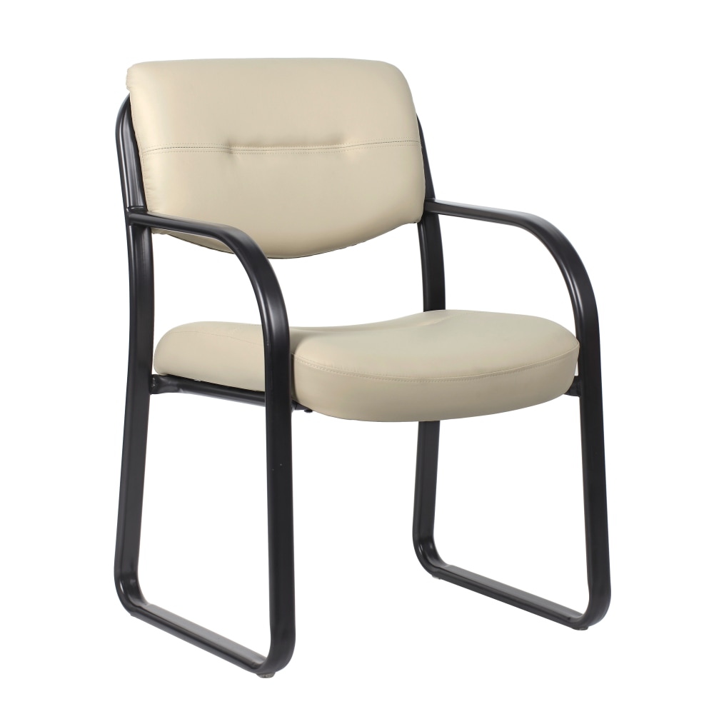 Boss Office Products Leather Mid-Back Guest Chair, Beige MPN:B9529-BG