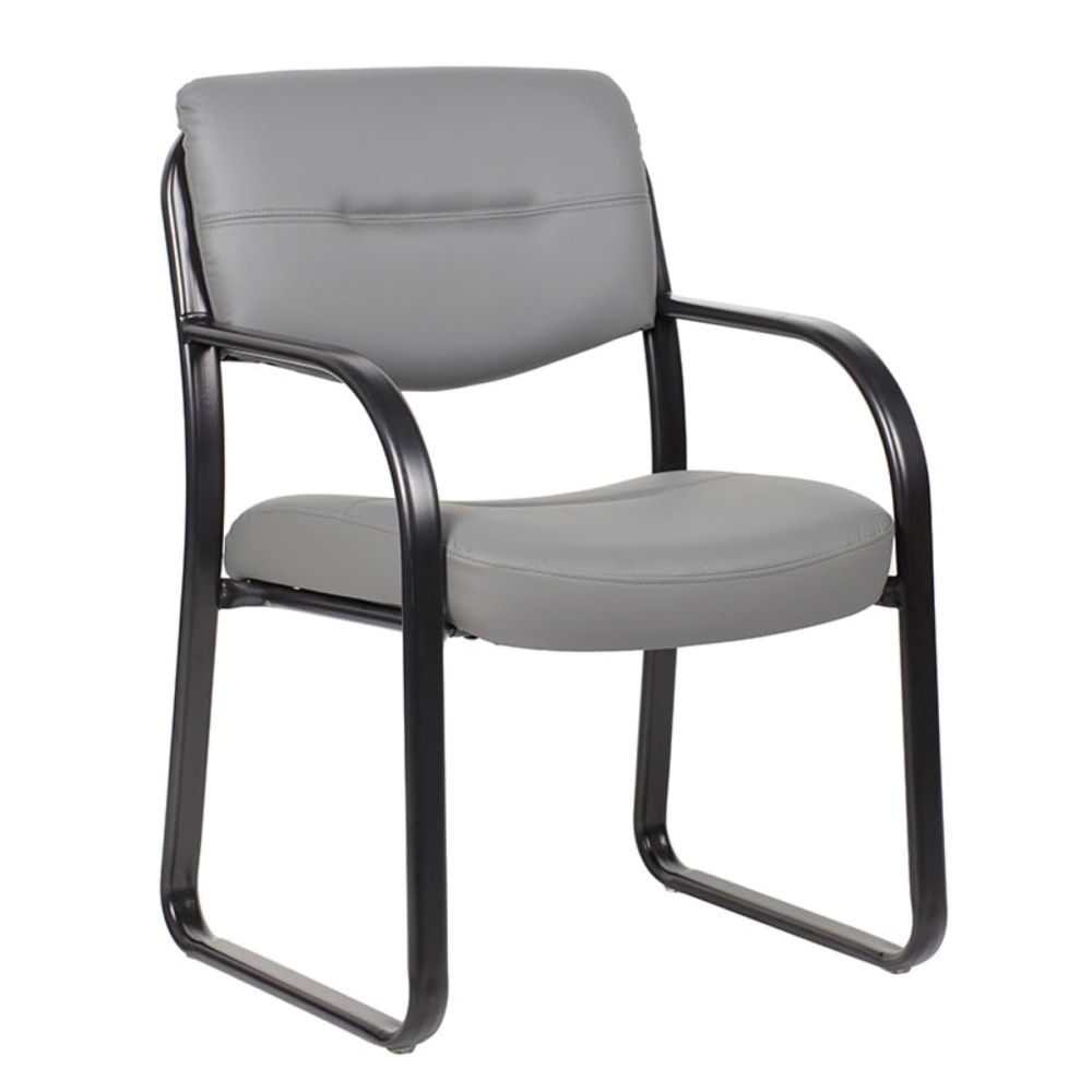 Boss Office Products Leather Mid-Back Guest Chair, Gray MPN:B9529-GY