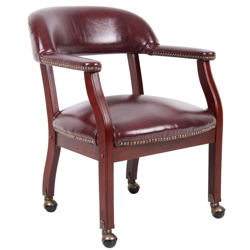 Boss Office Products Traditional Tufted Conference Chair With Casters, Burgundy/Mahogany MPN:B9545-BY