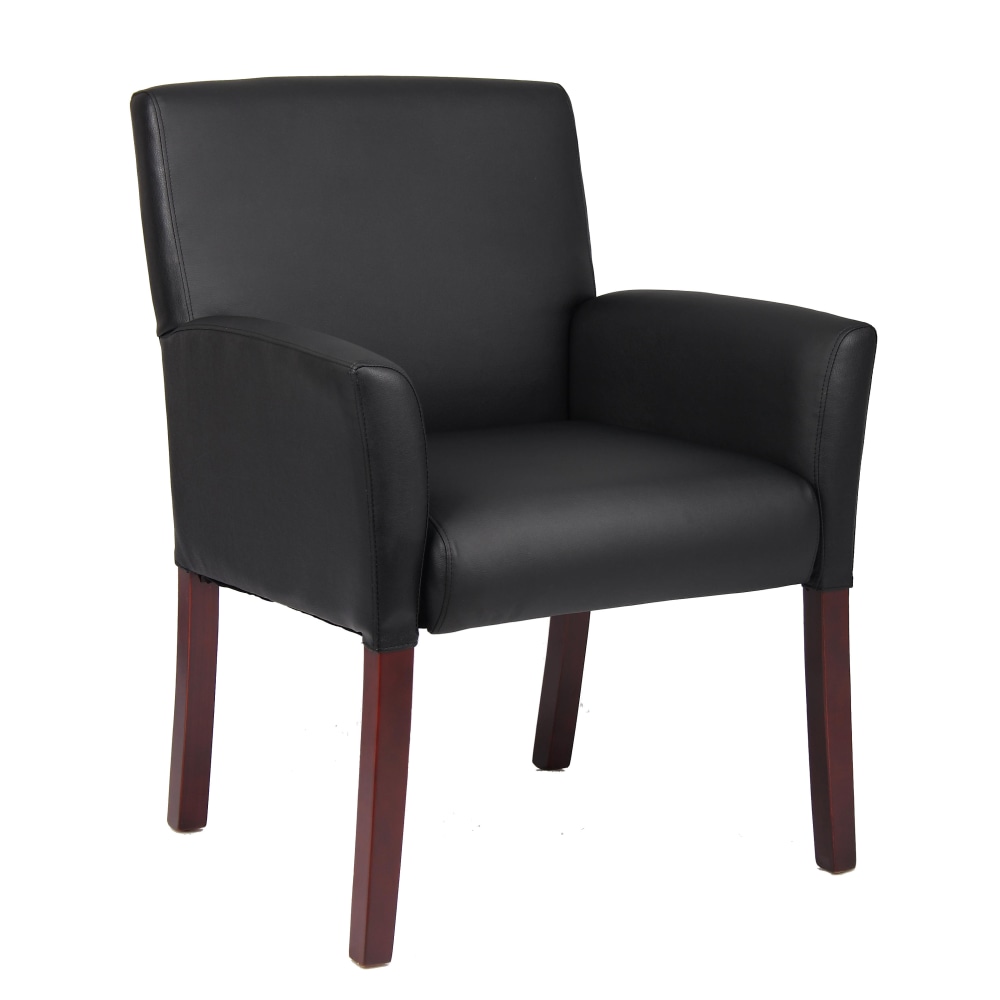 Boss Office Products Box-Arm Guest Chair, Black/Mahogany MPN:B619
