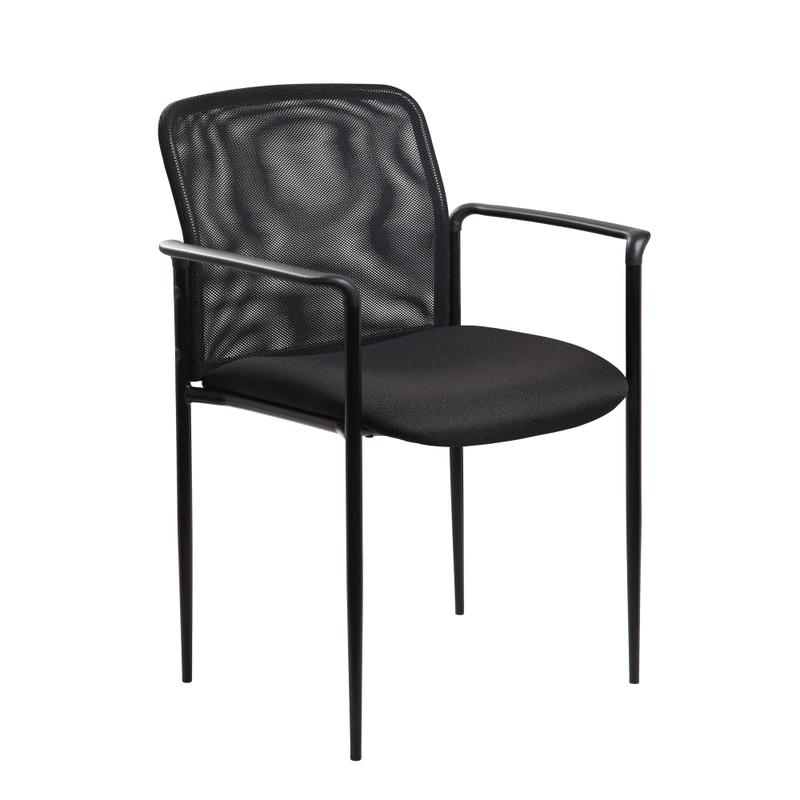 Boss Office Products Stackable Guest Chair with Arms, Mesh Back & Fabric Seat, Black MPN:B6909-BK