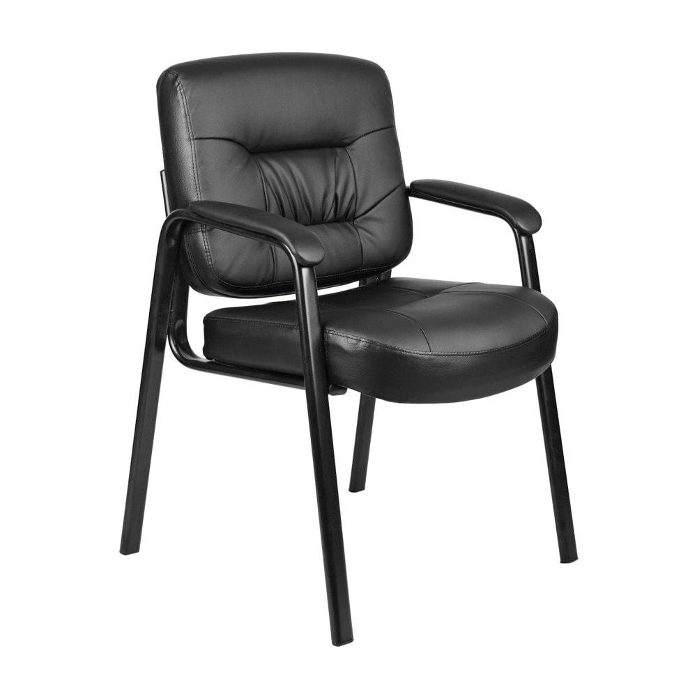Boss Office Products LeatherPlus Bonded Leather Mid-Back Guest Chair, Black MPN:B7509