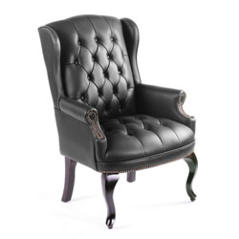 Boss Office Products Wingback Traditional High-Back Chair, Black/Mahogany MPN:B809-BK