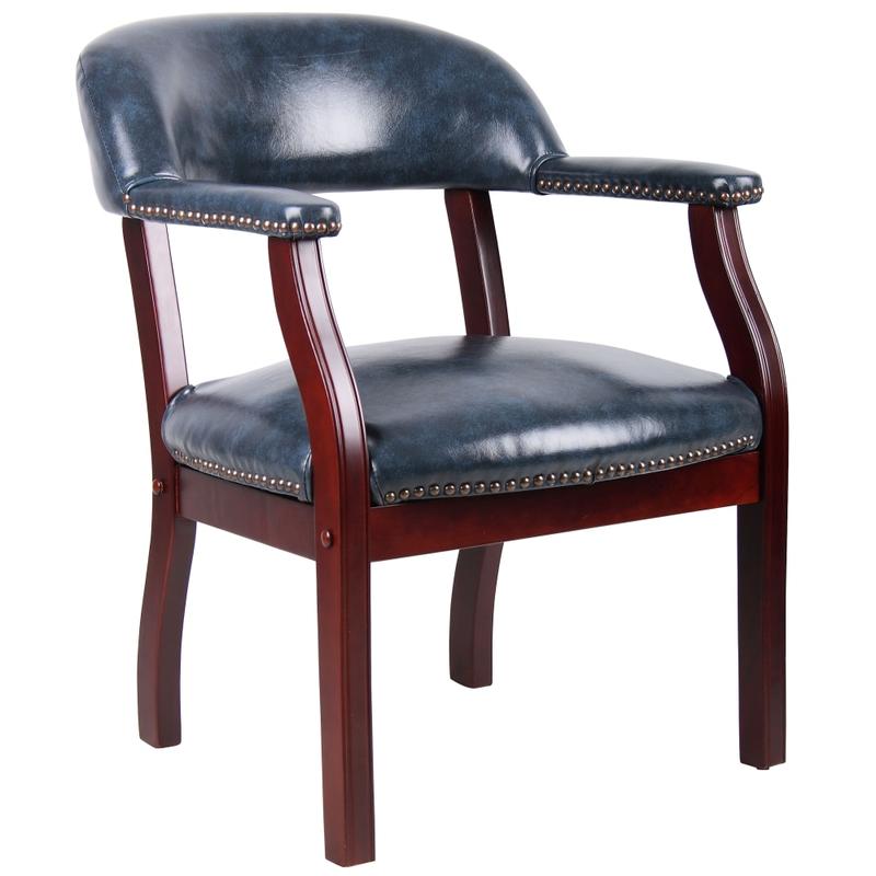 Boss Office Products Captains Guest Arm Chair, Blue/Mahogany MPN:B9540-BE