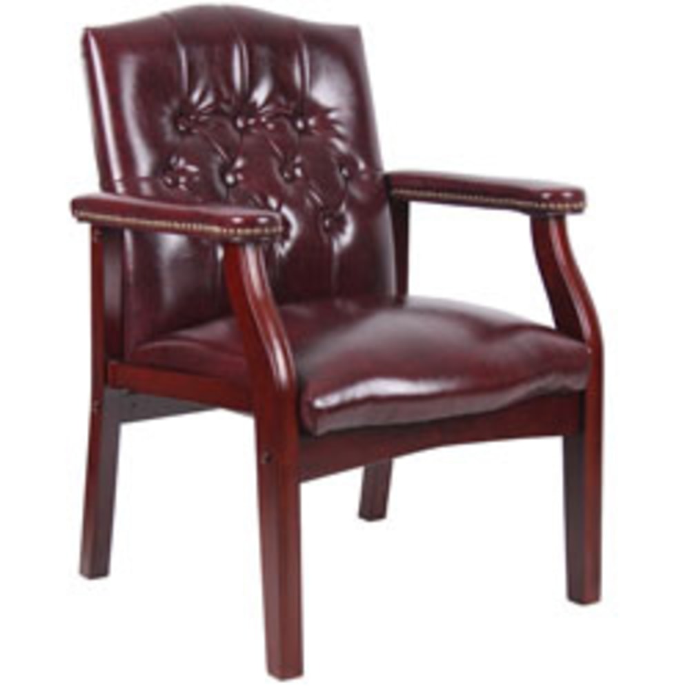 Boss Office Products Caressoftplus Vinyl High-Back Guest Chair, Oxblood/Mahogany MPN:B959-BY