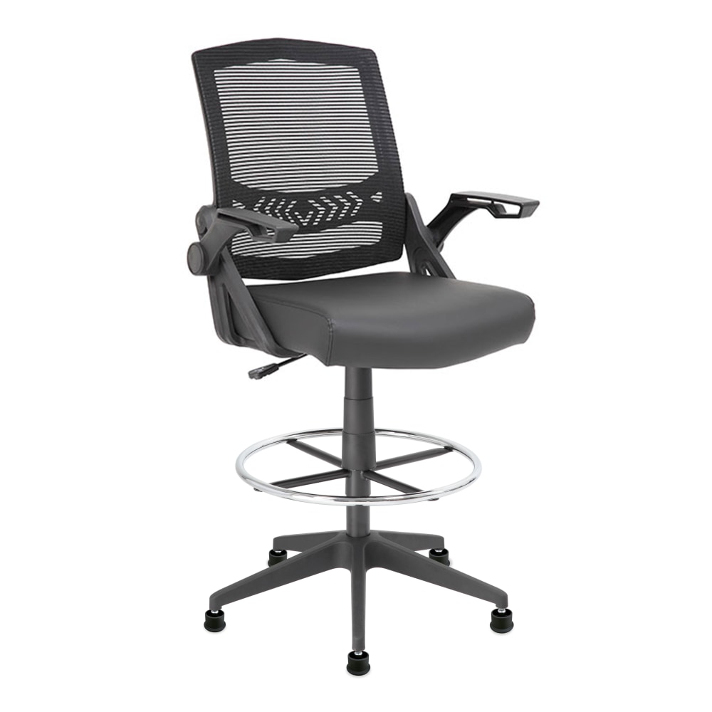 Boss Office Products Flip Arm Mesh Drafting Stool With Back, Black MPN:B16223-BK+TU021