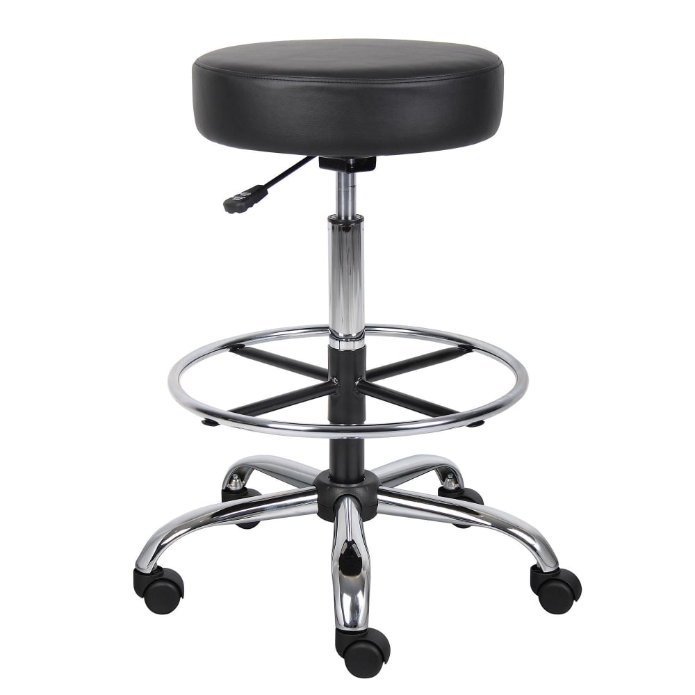 Boss Office Products Medical Stool With Foot Ring And Antimicrobial Vinyl, 34inH x 25inW X 25inD, Black/Chrome MPN:B16240-BK