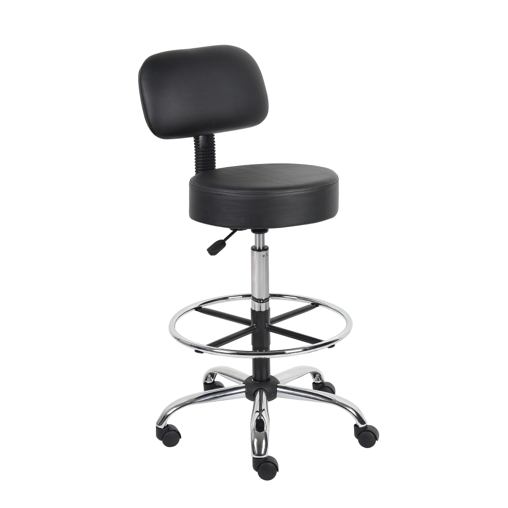 Boss Office Products Antimicrobial Medical Stool With Back And Foot Ring, Black/Chrome MPN:B16245-BK