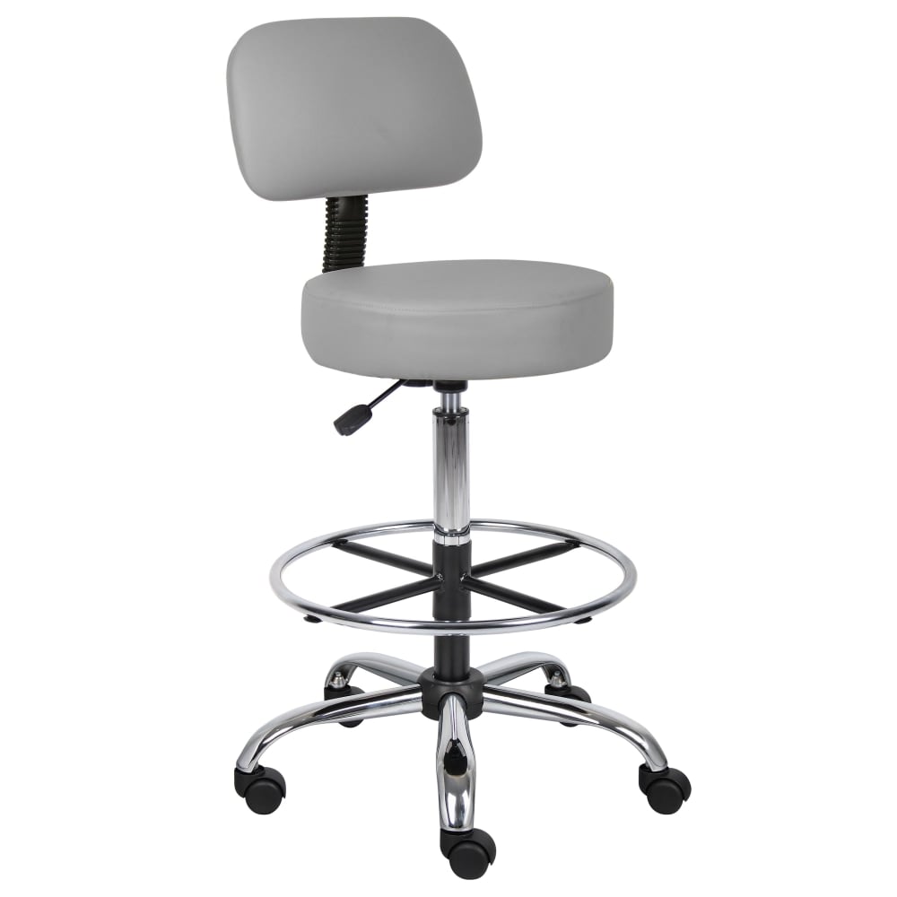 Boss Office Products Medical Drafting Stool, With Backrest, Caressoft Vinyl, Gray MPN:B16245-GY