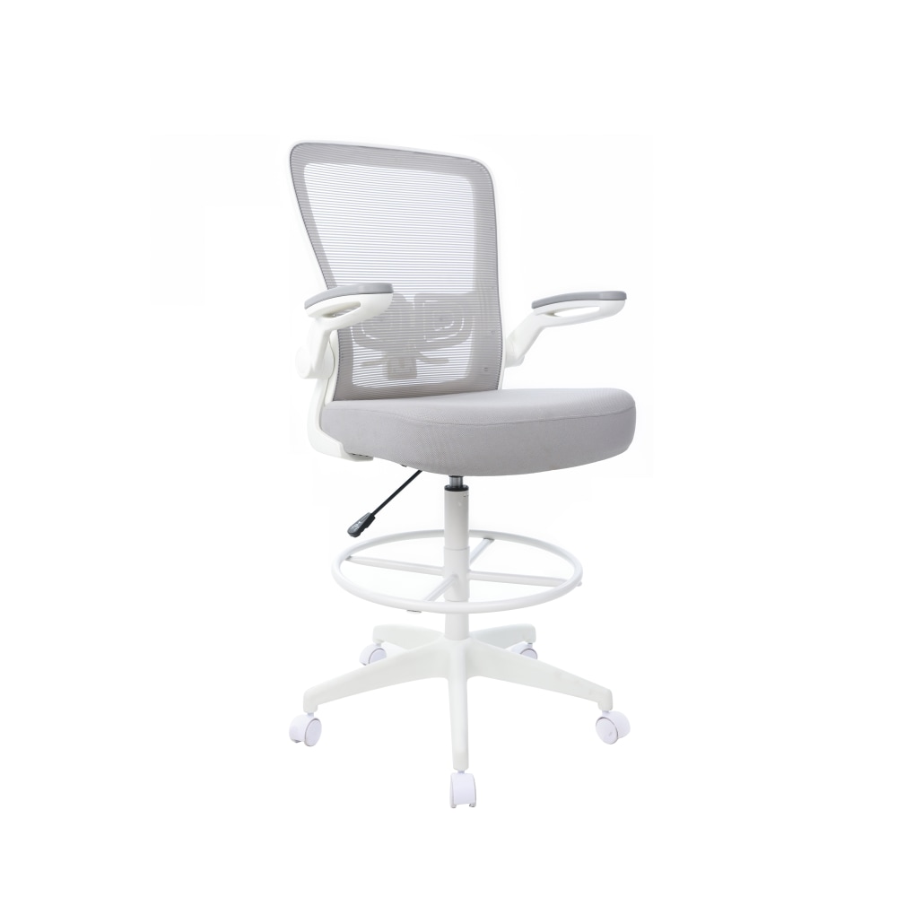 Boss Office Products Mesh Flip Arm Stool With Back, Gray/White MPN:B16366WT-GY