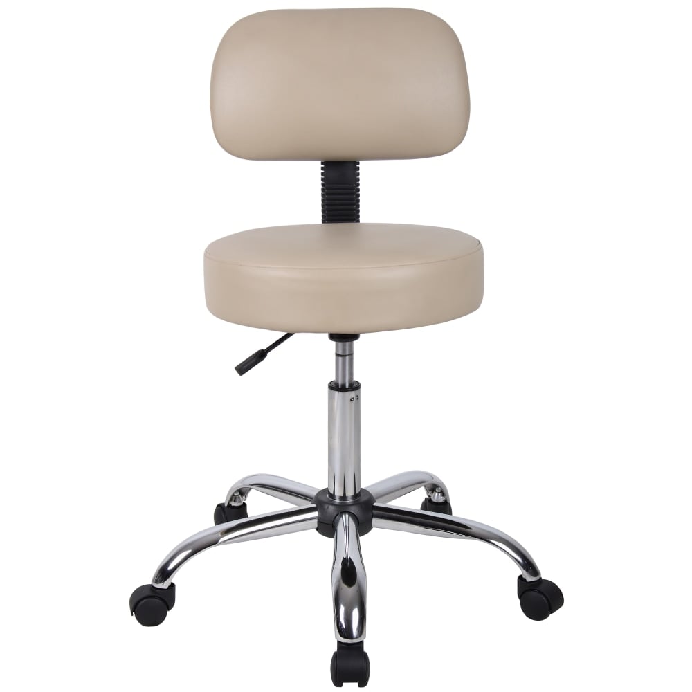 Boss Office Products Antimicrobial Medical Stool With Back, Beige/Chrome MPN:B245-BG