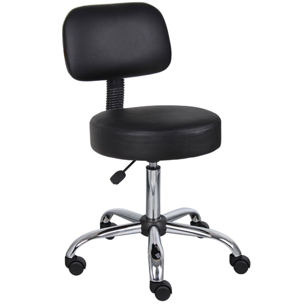 Boss Office Products Medical Stool With Back And Antimicrobial Vinyl, Black/Chrome MPN:B245-BK