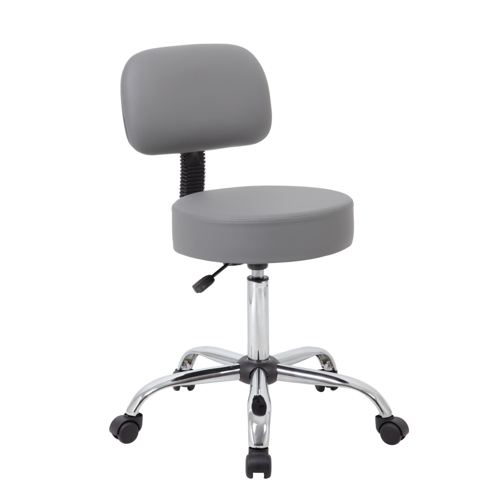 Boss Office Products Caressoft Medical Stool, With Back, Gray/Chrome MPN:B245-GY