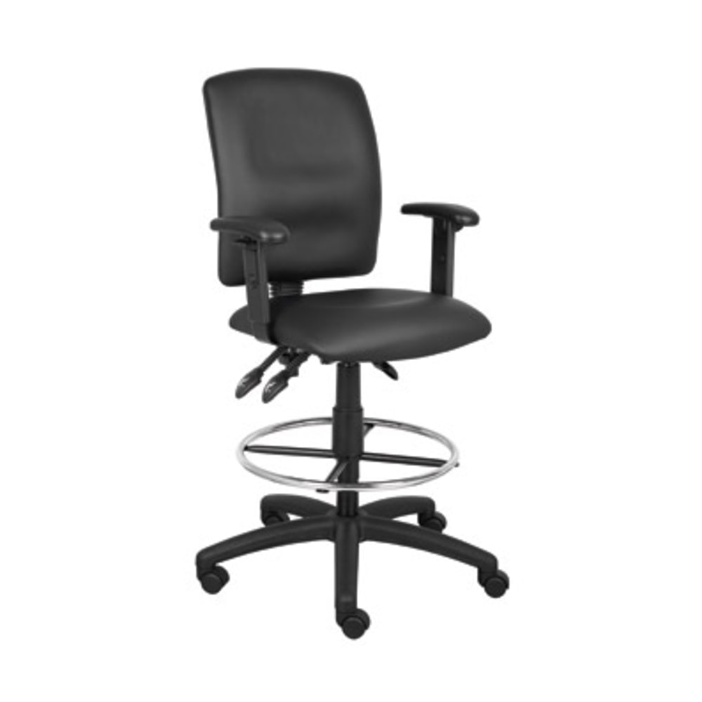 Boss Office Products Faux Leather High-Back Multi-Function Drafting Stool Task Chair With Adjustable Arms, Black MPN:B1646