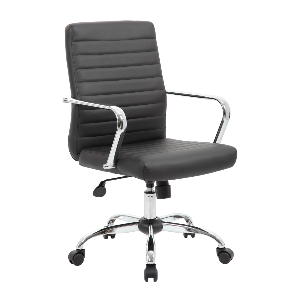 Boss Office Products Retro Caressoft Vinyl Mid-Back Task Chair, Black/Chrome MPN:B436C-CP