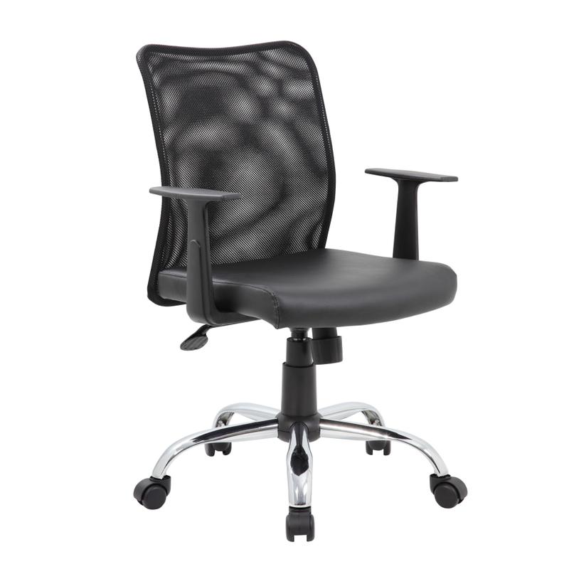 Boss Office Products Budget Mesh/Vinyl Mid-Back Task Chair, With Arms, Black MPN:B6116C-CS