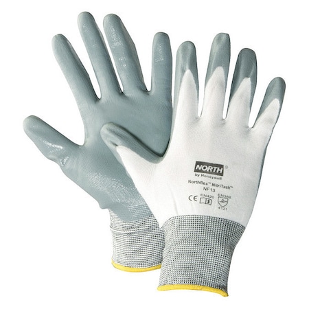 Coated Gloves, Nitrile, Smooth, 4-Mar, Not Tested Abrasion Level, White/Gray, 9 1 PR MPN:NF13/9L-H5