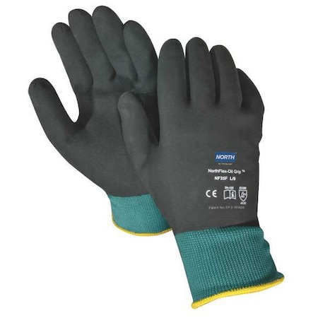 Coated Gloves, Nitrile, Textured, Full, 0 Abrasion Level, Black/Green, XL 1 PR MPN:NF35F/10XL