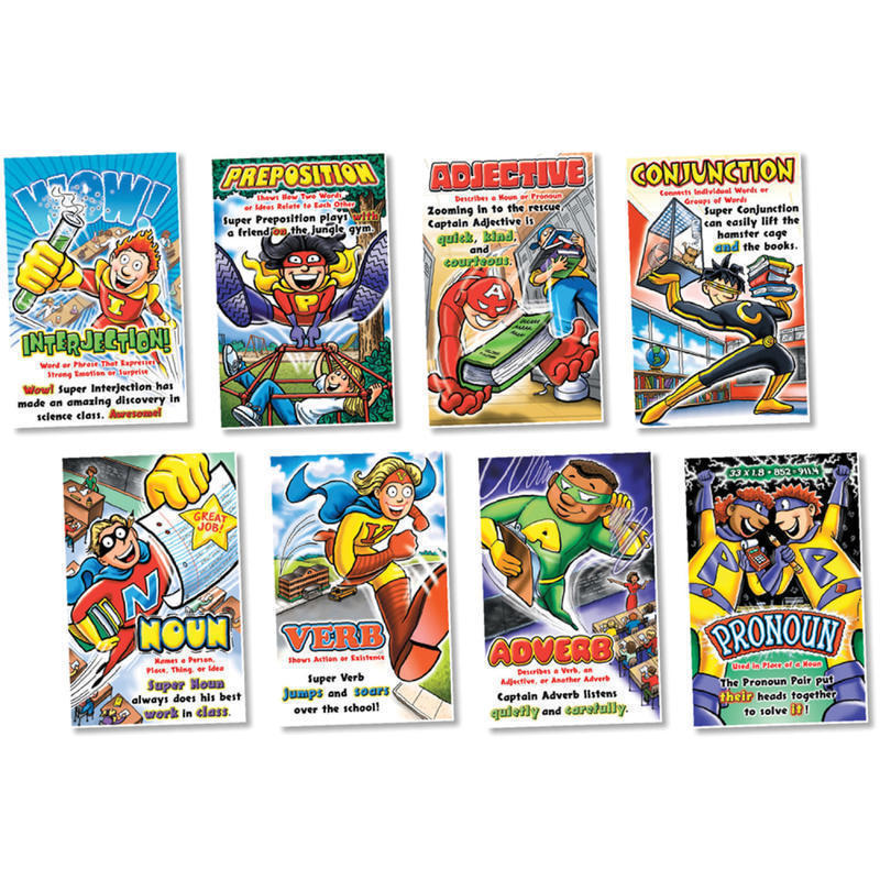 North Star Teacher Resources Parts Of Speech Superheroes Poster Set, 11in x 17in, Multicolor, Pre-K - Grade 8 MPN:NST3021
