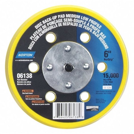 Low Pro Hook/Loop Disc Backup Pd, 6in Dia MPN:63642506138