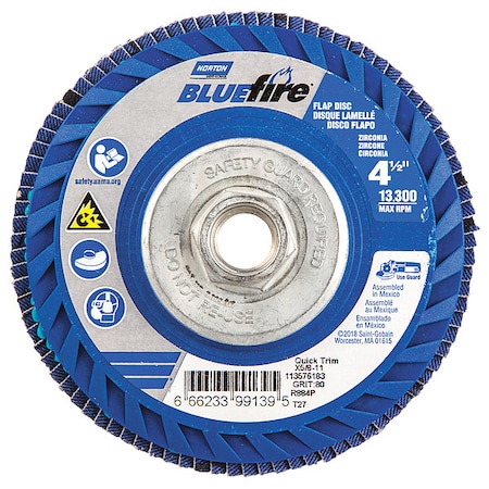 4-1/2 X 5/8-11 Norton Bluefire Flap Disc 80 Grit MPN:66623399139