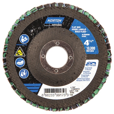 4-1/2 X 7/8 Norton NEON120 Grit Flap Disc MPN:66623399175