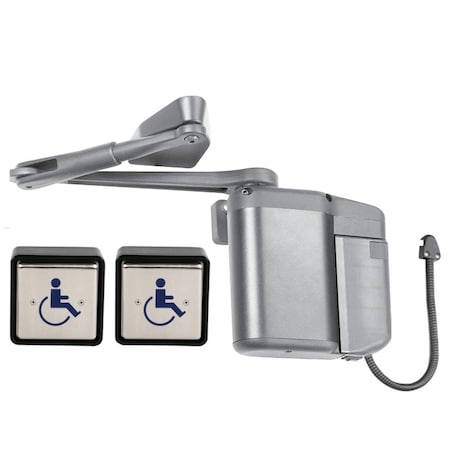 Kit includes ADAEZ PRO Door Operator, Two Square Style Push Buttons, Pull Side Regular Arm, Aluminum MPN:5845XSQPB 689