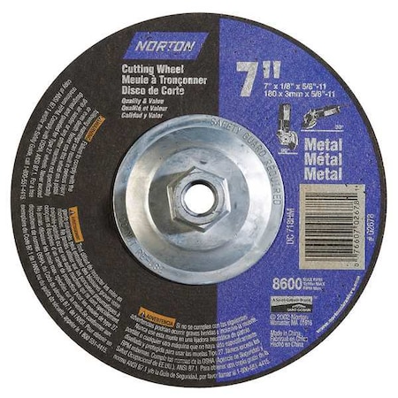 Cut-Off & Grinding Wheel, Type 27, 7 in Dia, 0.125 in Thick, 5/8
