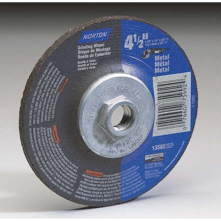Depressed Center Grinding Wheel, Type 27, 9 in Dia, 0.25 in Thick, 5/8
