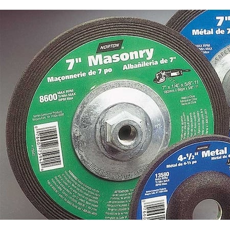Depressed Center Grinding Wheel, Type 27, 7 in Dia, 0.25 in Thick, 5/8