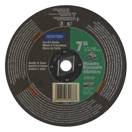 Abrasive Cut-Off Wheel, Type 1, 7 in Dia, 0.125 in Thick, 5/8 in Arbor Hole Size, Silicon Carbide MPN:07660789088
