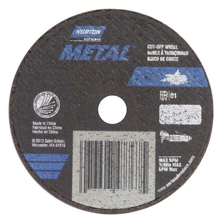 Abrasive Cut-Off Wheel, Type 1, 3 in Dia, 0.035 in Thick, 3/8 in Arbor Hole Size, Aluminum Oxide MPN:07660789451