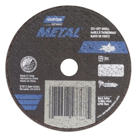 Abrasive Cut-Off Wheel, Type 1, 4 in Dia, 0.035 in Thick, 3/8 in Arbor Hole Size, Aluminum Oxide MPN:07660789453
